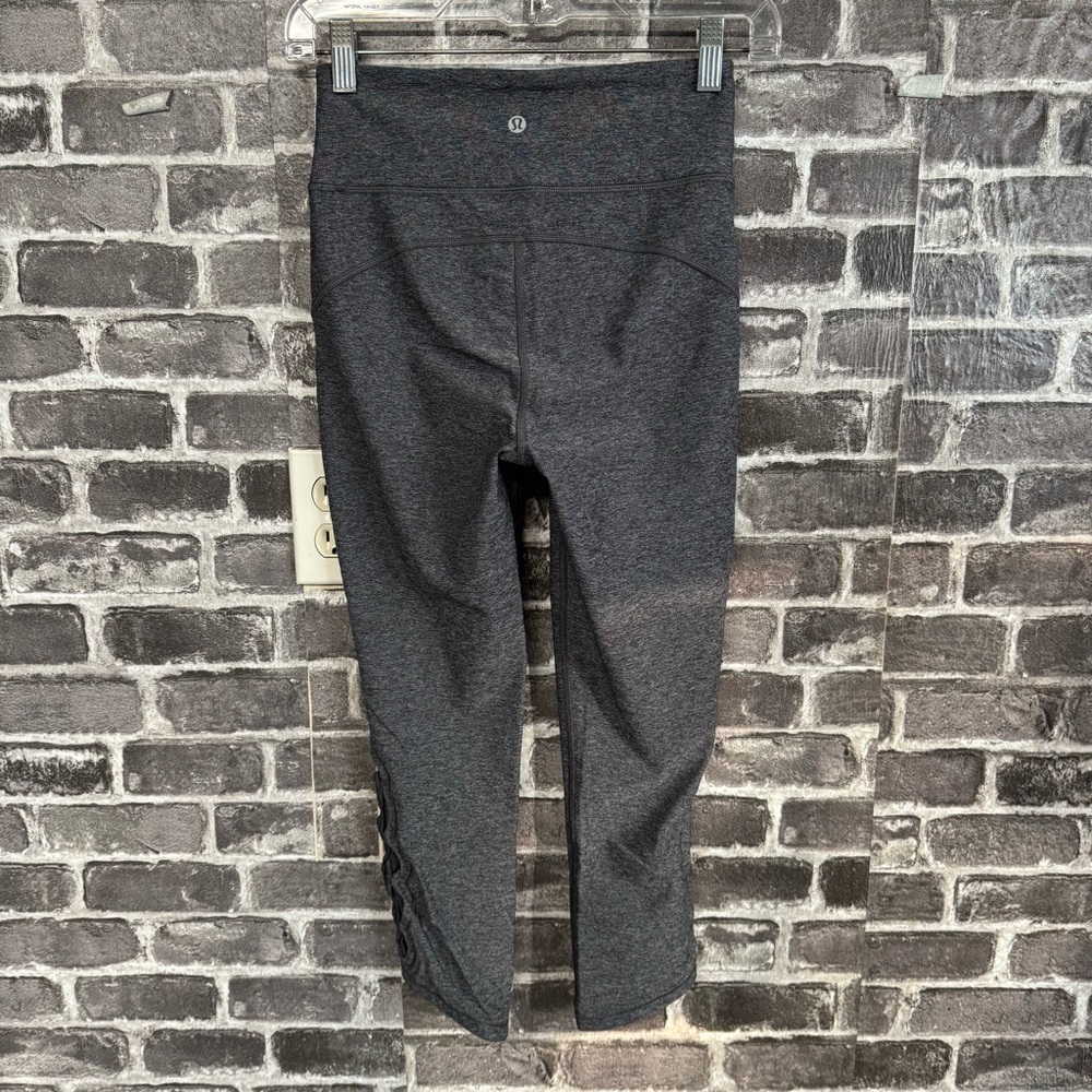 Lululemon tied to it 7/8 tight gray leggings strappy mesh
